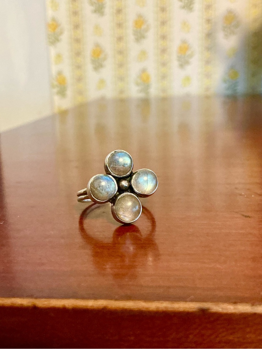 Sundance Sterling Silver Flower Ring with Iridescent Gray Cabochons